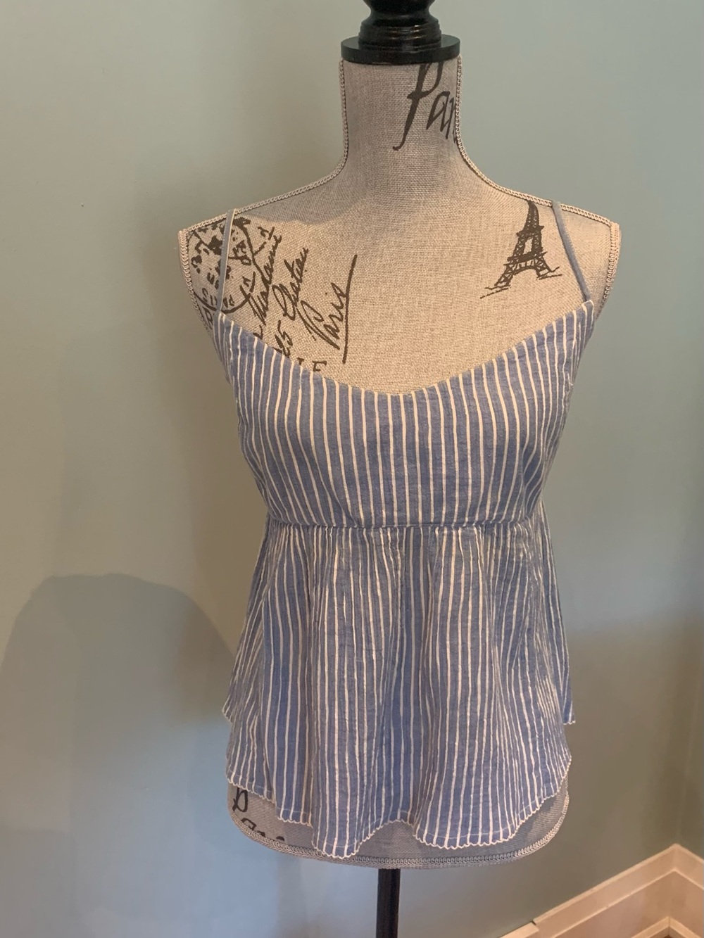 Abercrombie & Fitch Blue and White Striped Peplum Camisole